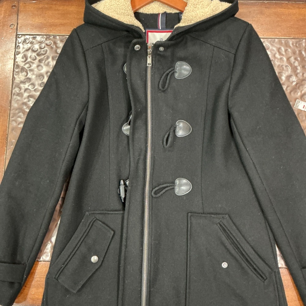 Tommy Hilfiger Wool Blend Duffle Coat, Toggle Buttons, Hood, Black, Small - Picture 8 of 14
